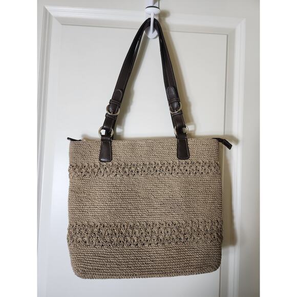 WORTHINGTON Beige Brown Woven Purse Shoulder Bag Grandma with Change Purse - Picture 2 of 15